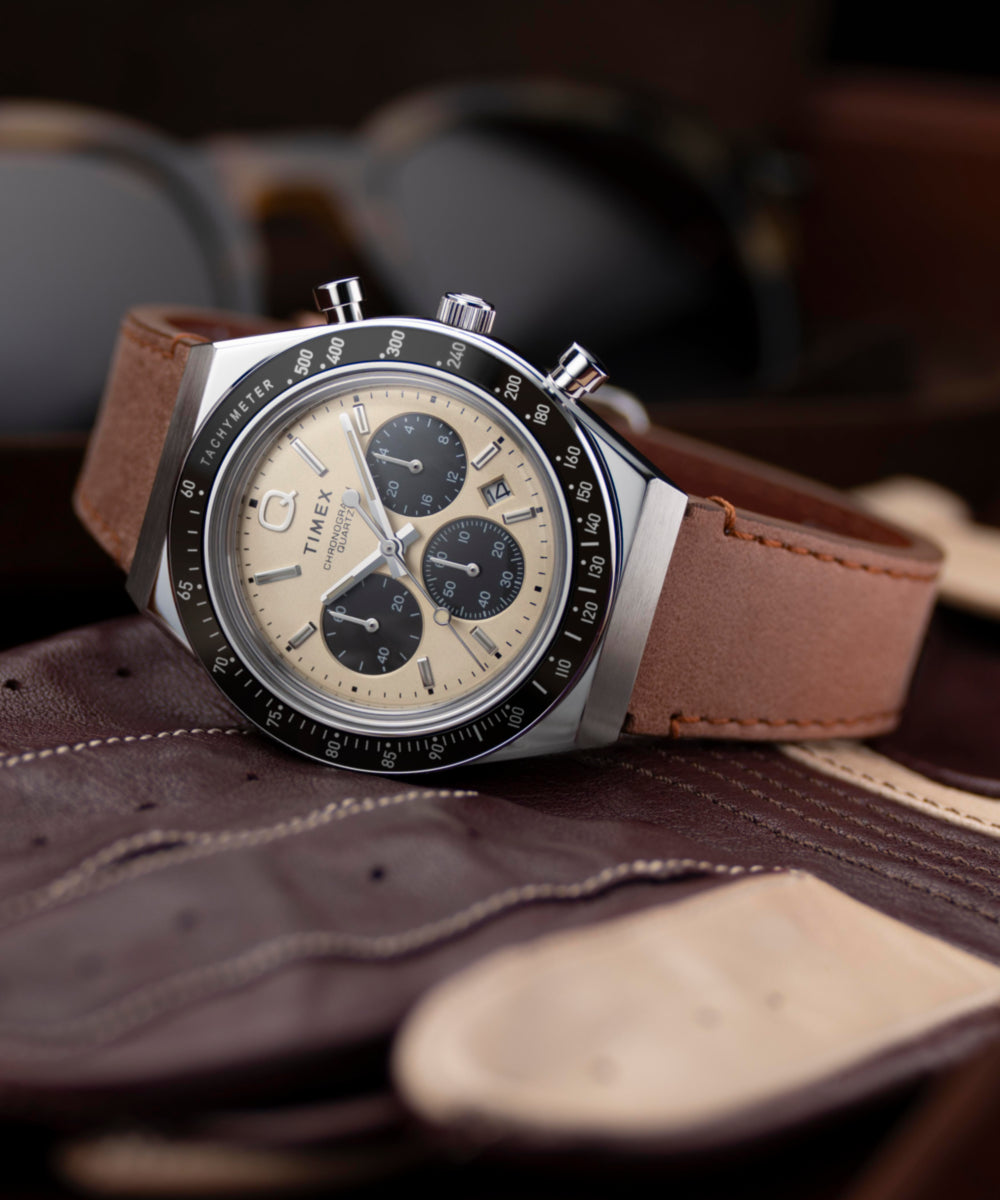 Q Timex Chronograph 40mm Leather Strap Watch - Image 6