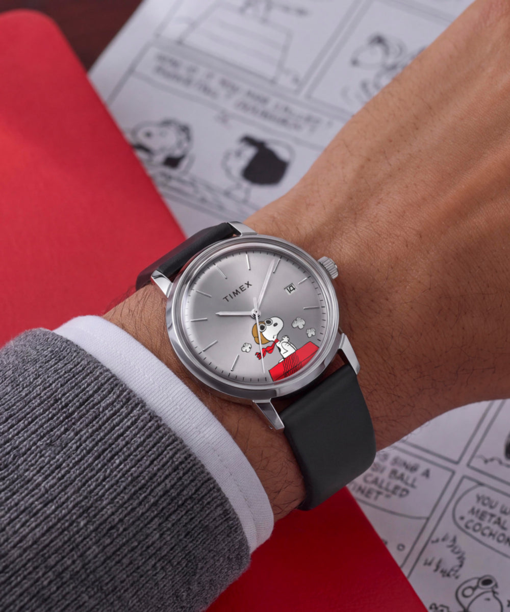 Peanuts® x Timex Marlin® Automatic Snoopy Flying Ace 40mm Leather Strap Watch - Image 2