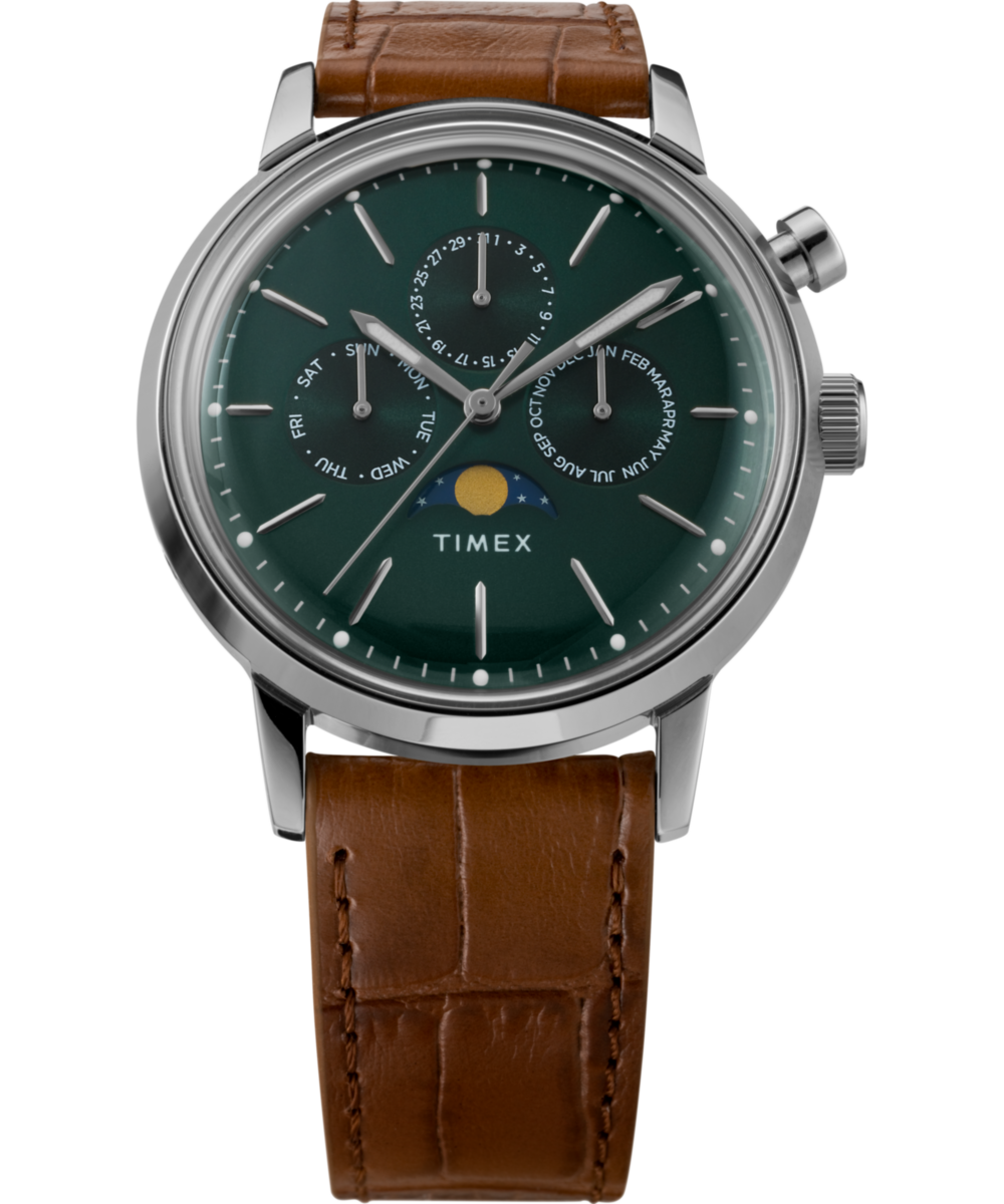 Marlin® Moon Phase 40mm Leather Strap Watch - Image 6
