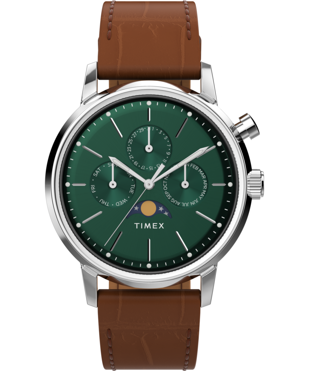 Marlin® Moon Phase 40mm Leather Strap Watch