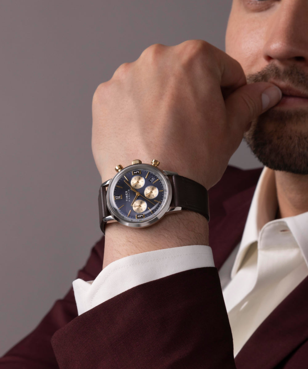 Marlin® Chronograph Tachymeter 40mm Leather Strap Watch - Image 2