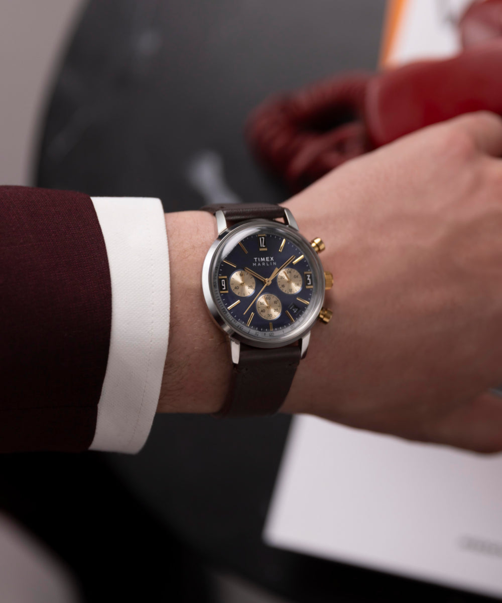 Marlin® Chronograph Tachymeter 40mm Leather Strap Watch - Image 3