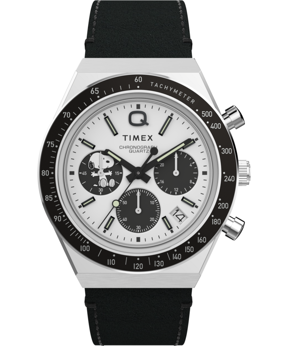 Peanuts® x Q Timex® Snoopy 40mm Leather Strap Watch