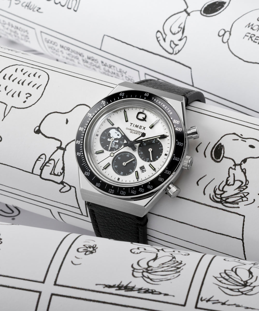 Peanuts® x Q Timex® Snoopy 40mm Leather Strap Watch - Image 7