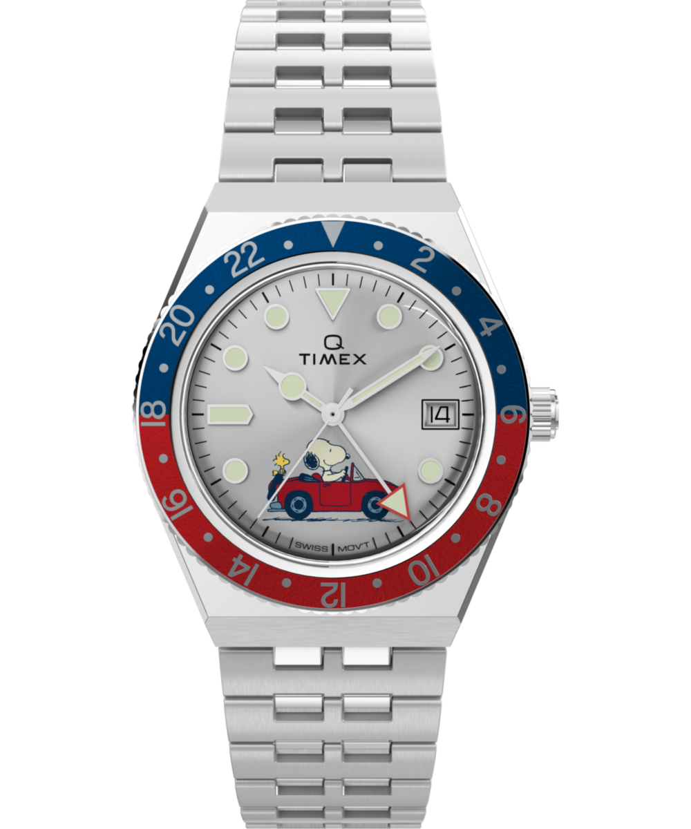 Peanuts® x Q Timex® GMT 38mm Stainless Steel Bracelet Watch