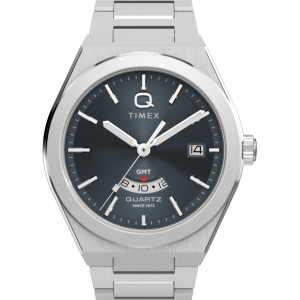 Q Timex® Continental GMT 39mm Stainless Steel Bracelet Watch