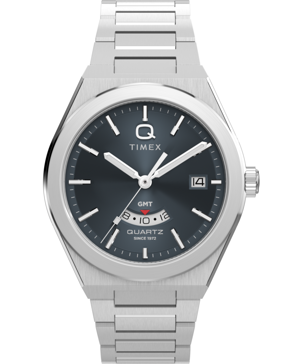 Q Timex® Continental GMT 39mm Stainless Steel Bracelet Watch