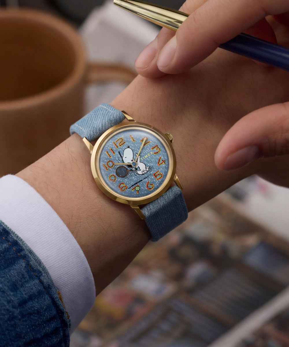 Peanuts® x Timex Marlin® 1965 Reissue Inspired Snoopy Tennis 34mm Fabric Strap Watch - Image 2
