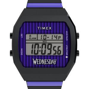 Timex x Wednesday T80 36mm Stainless Steel Black and Purple Expansion Band Watch