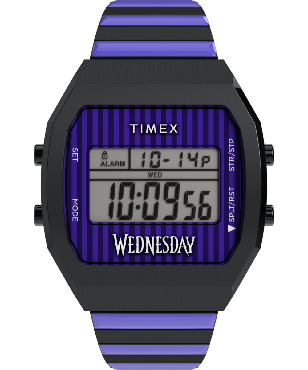 Timex x Wednesday T80 36mm Stainless Steel Black and Purple Expansion Band Watch