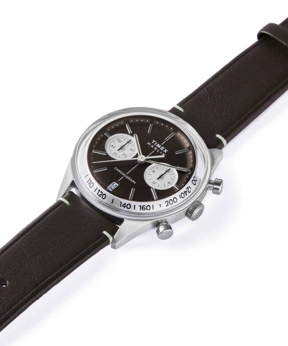 Marlin® Jet Quartz Chronograph 40mm Leather Strap Watch - Image 7