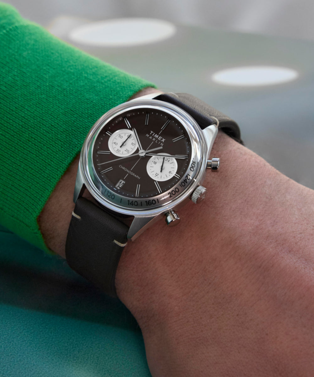 Marlin® Jet Quartz Chronograph 40mm Leather Strap Watch - Image 2