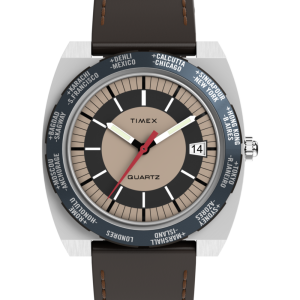 Q Timex® 1972 World Time 39mm Leather Strap Watch