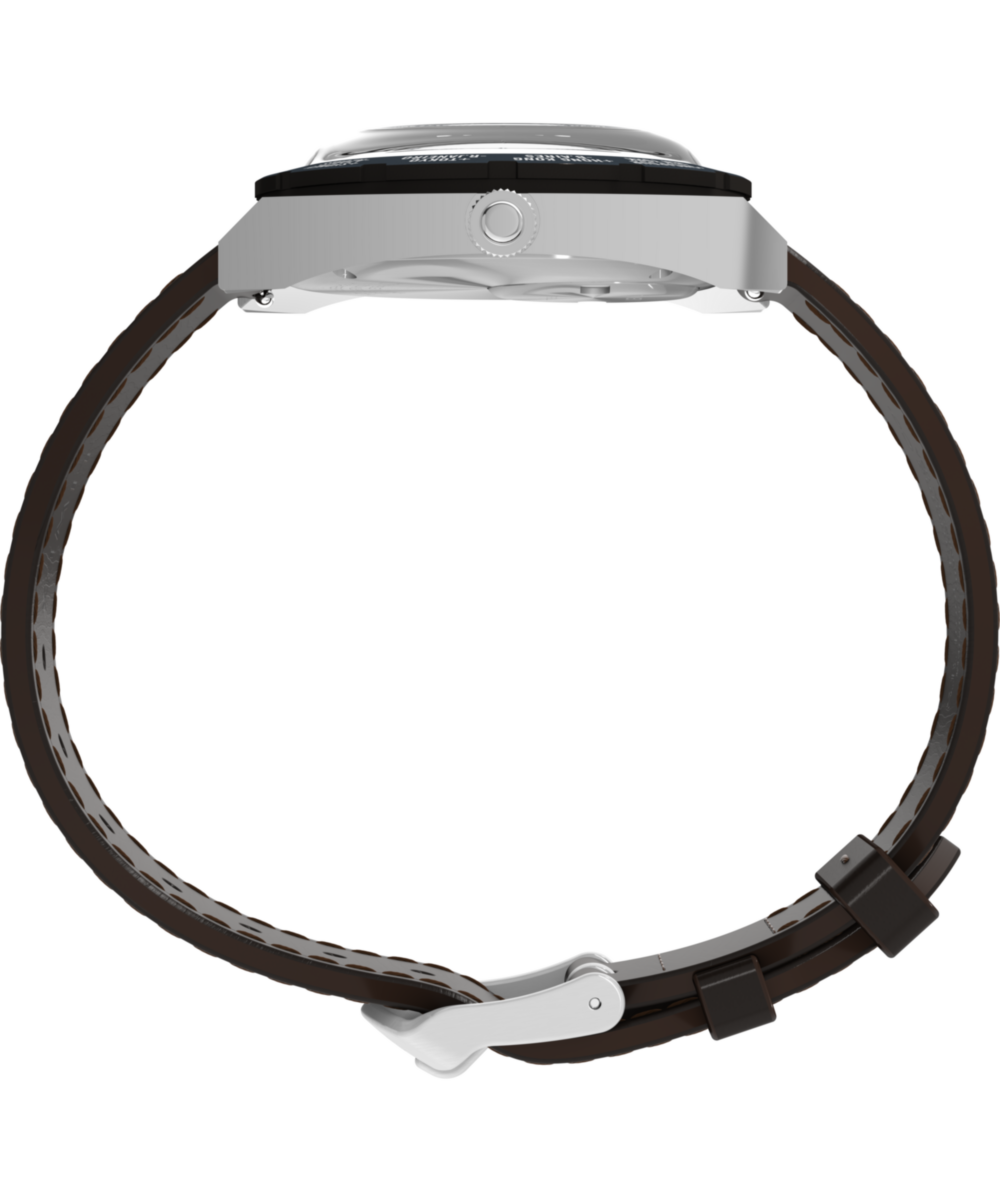 Q Timex® 1972 World Time 39mm Leather Strap Watch - Image 2