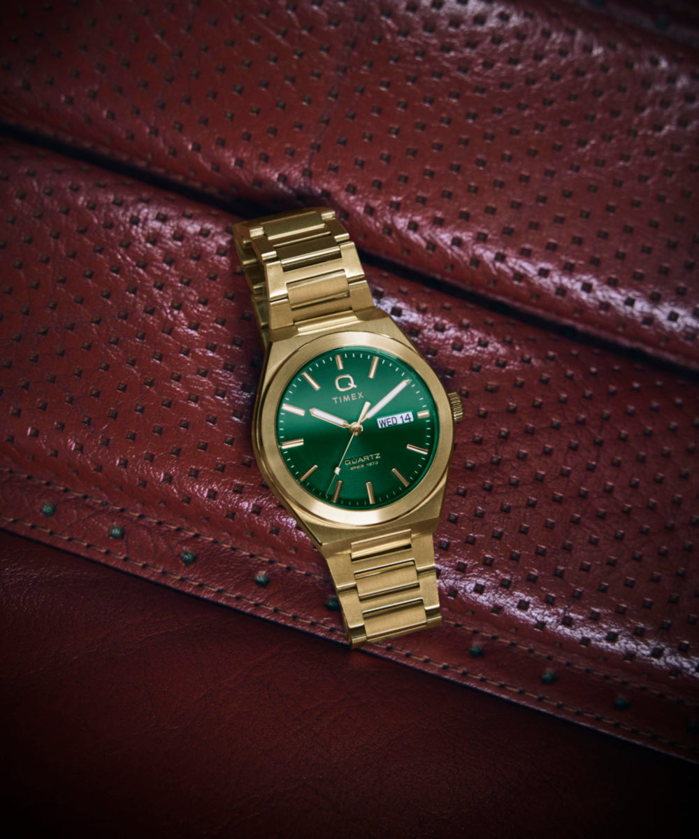 Q Timex® Continental Day and Date 39mm Stainless Steel Bracelet Watch - Image 8