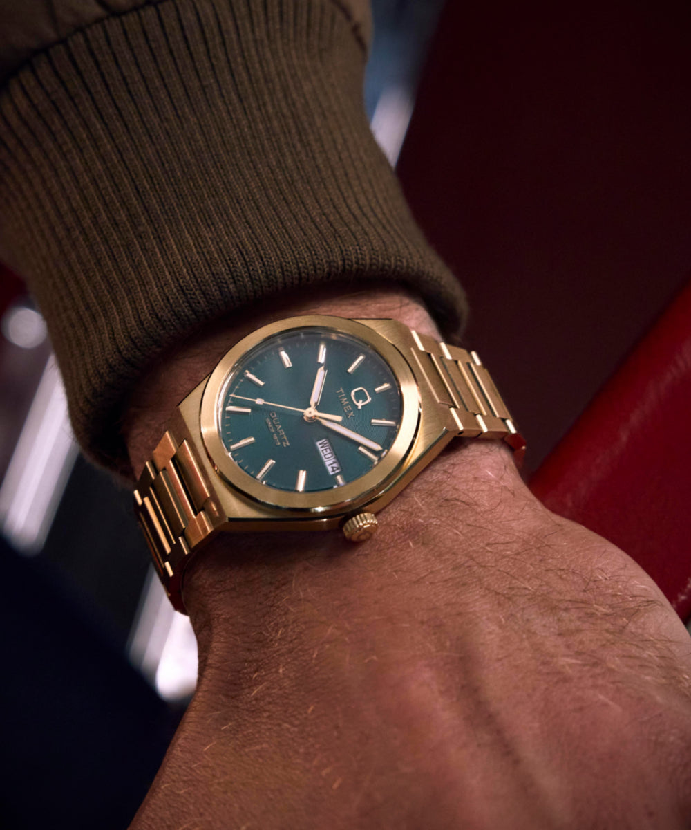 Q Timex® Continental Day and Date 39mm Stainless Steel Bracelet Watch - Image 2