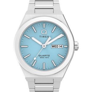 Q Timex® Continental Day and Date 39mm Stainless Steel Bracelet Watch