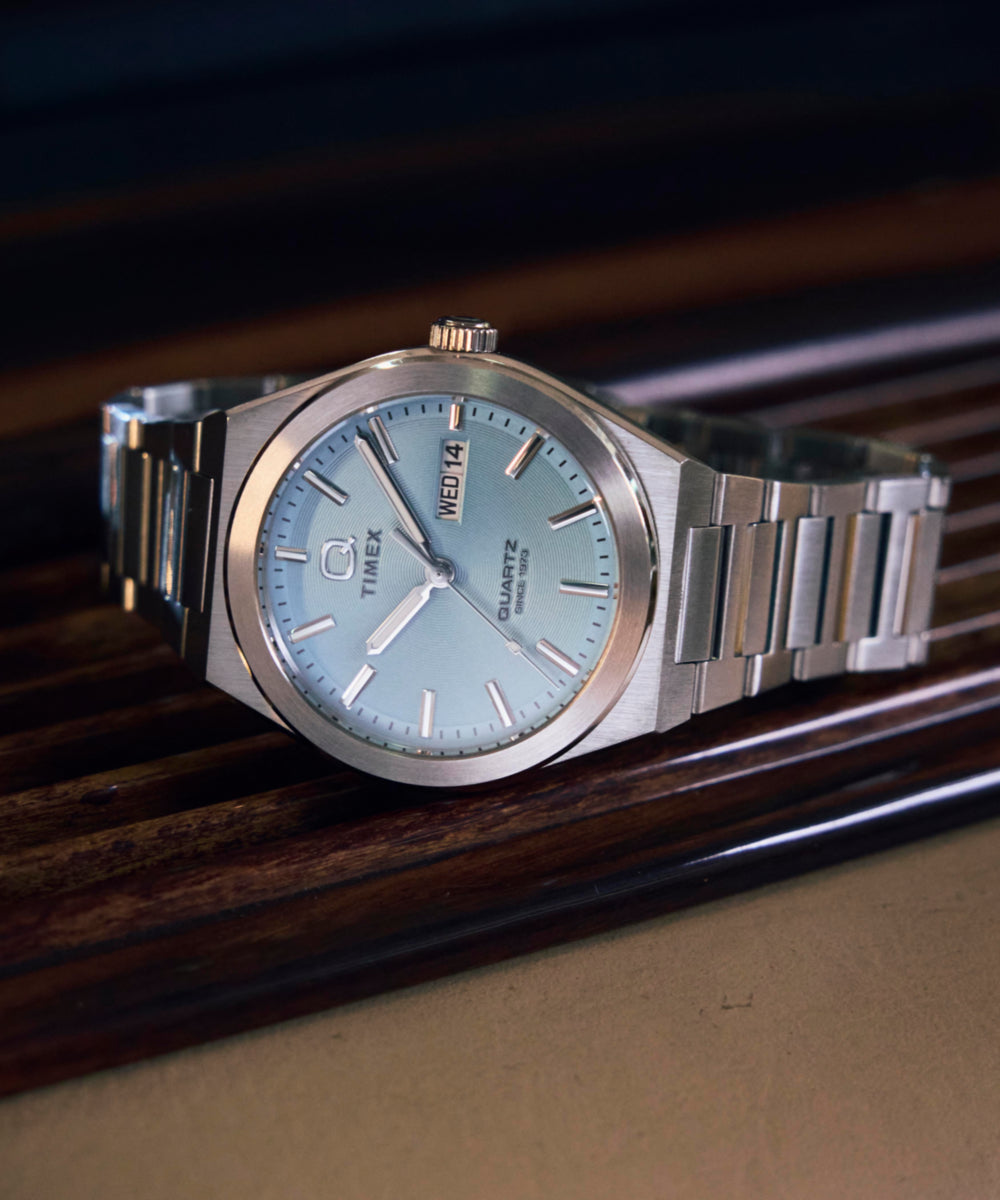 Q Timex® Continental Day and Date 39mm Stainless Steel Bracelet Watch - Image 7