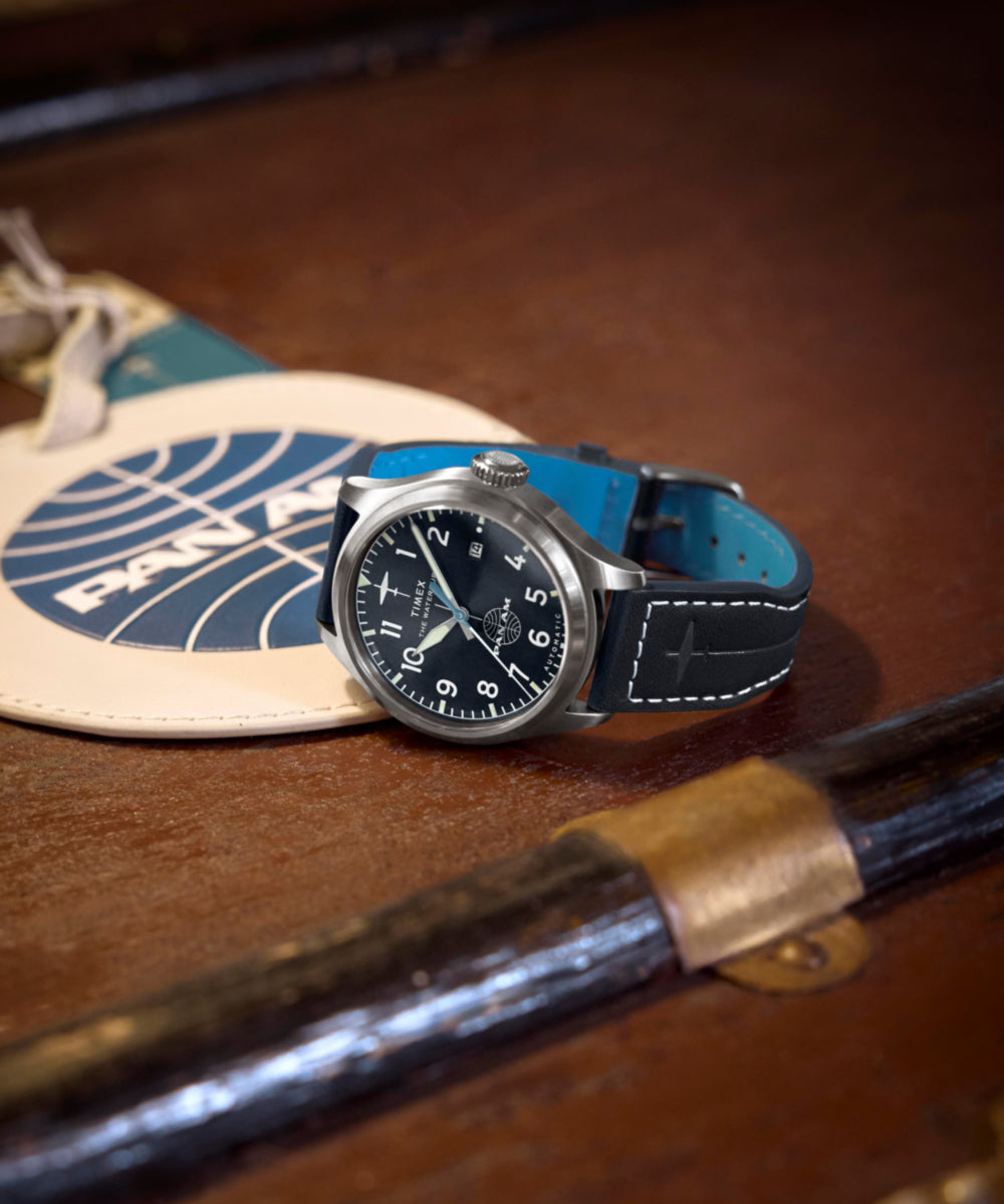 Pan Am® x Timex Waterbury Automatic Ace 41mm Leather Strap Watch - Image 9
