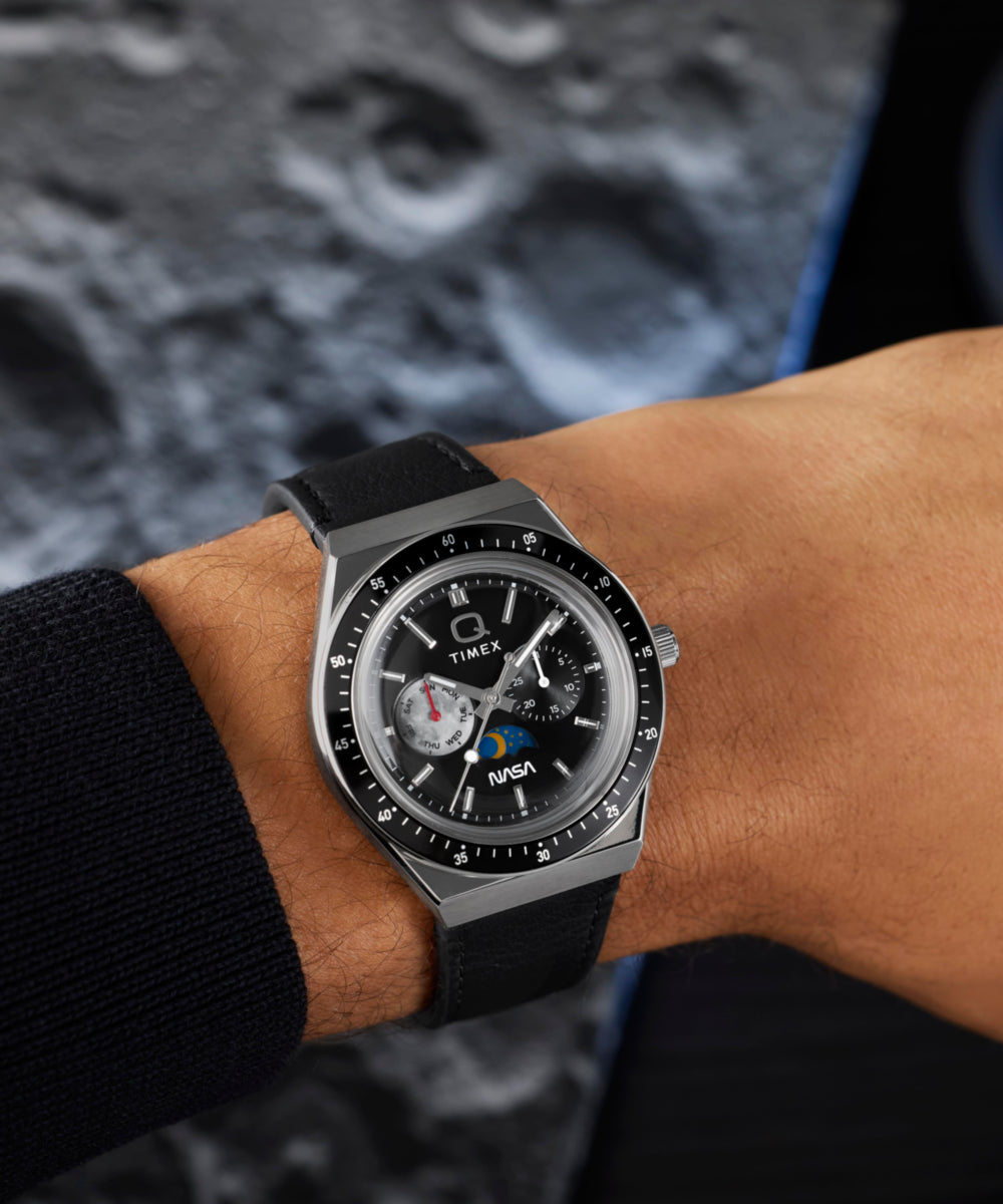 Q Timex NASA 40mm Leather Strap Watch - Image 2