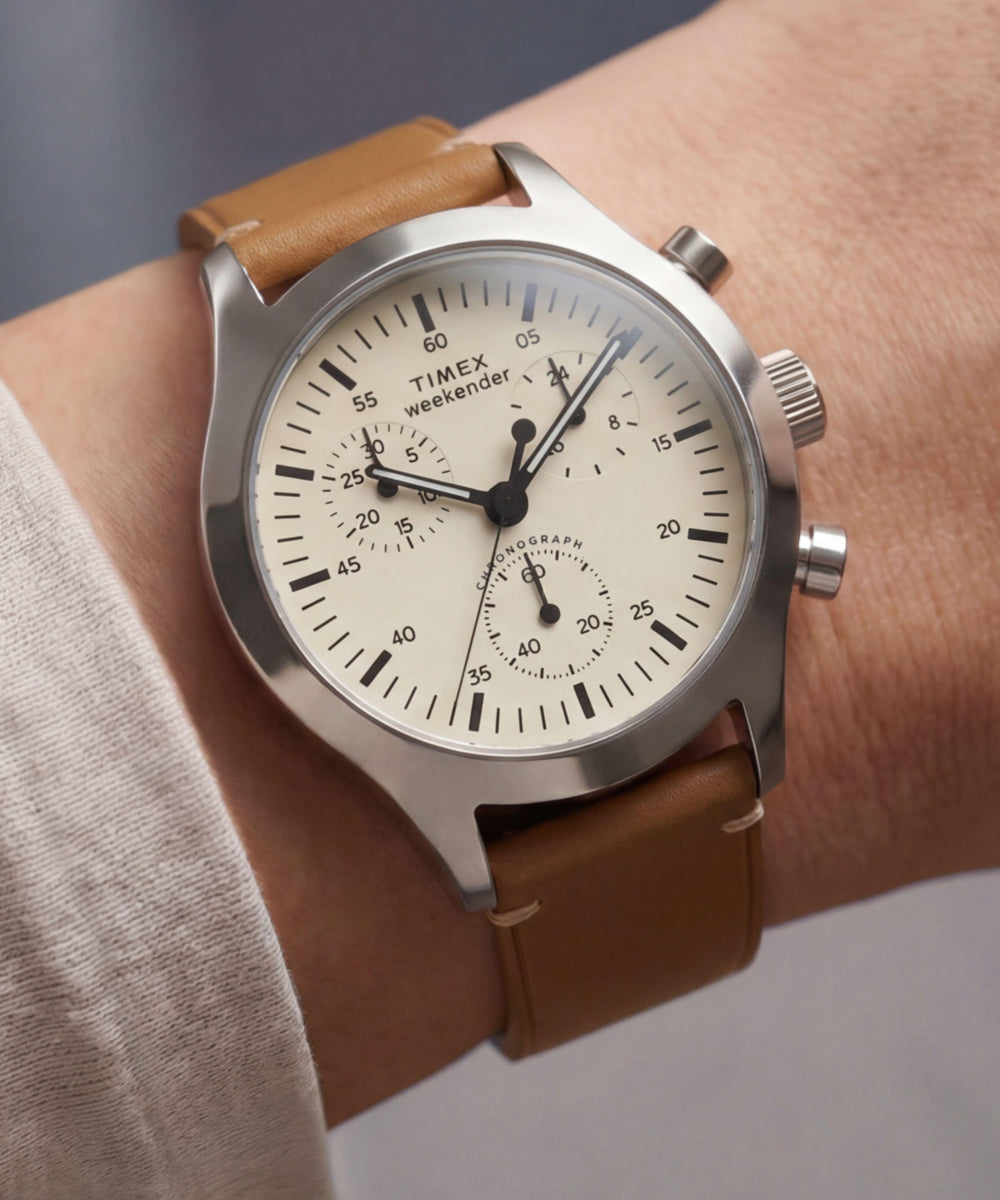 Timex Weekender® New England Chronograph 40mm Leather Strap Watch - Image 2