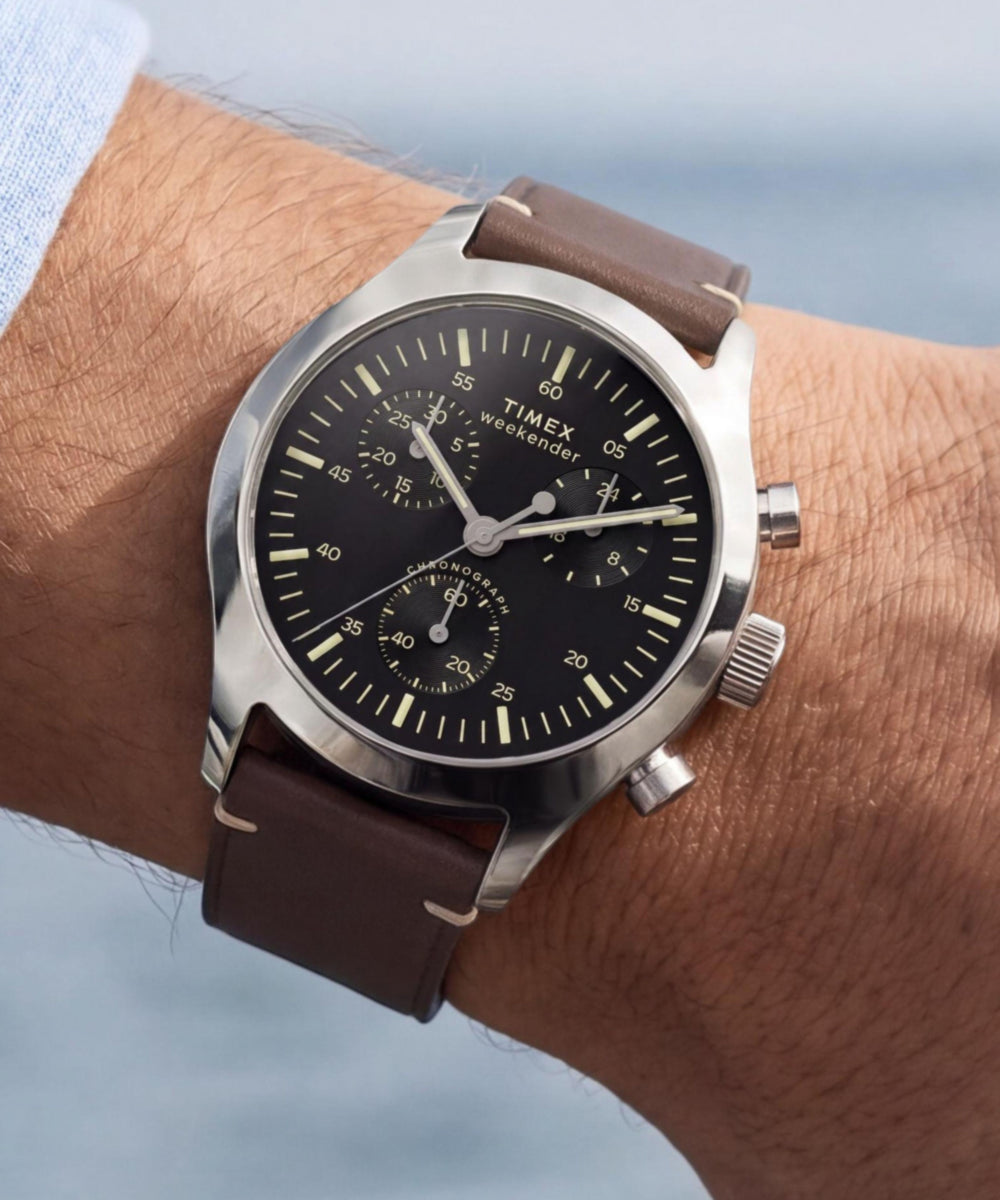 Timex Weekender® New England Chronograph 40mm Leather Strap Watch - Image 2
