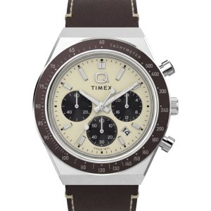 Q Timex Chronograph 40mm Leather Strap Watch