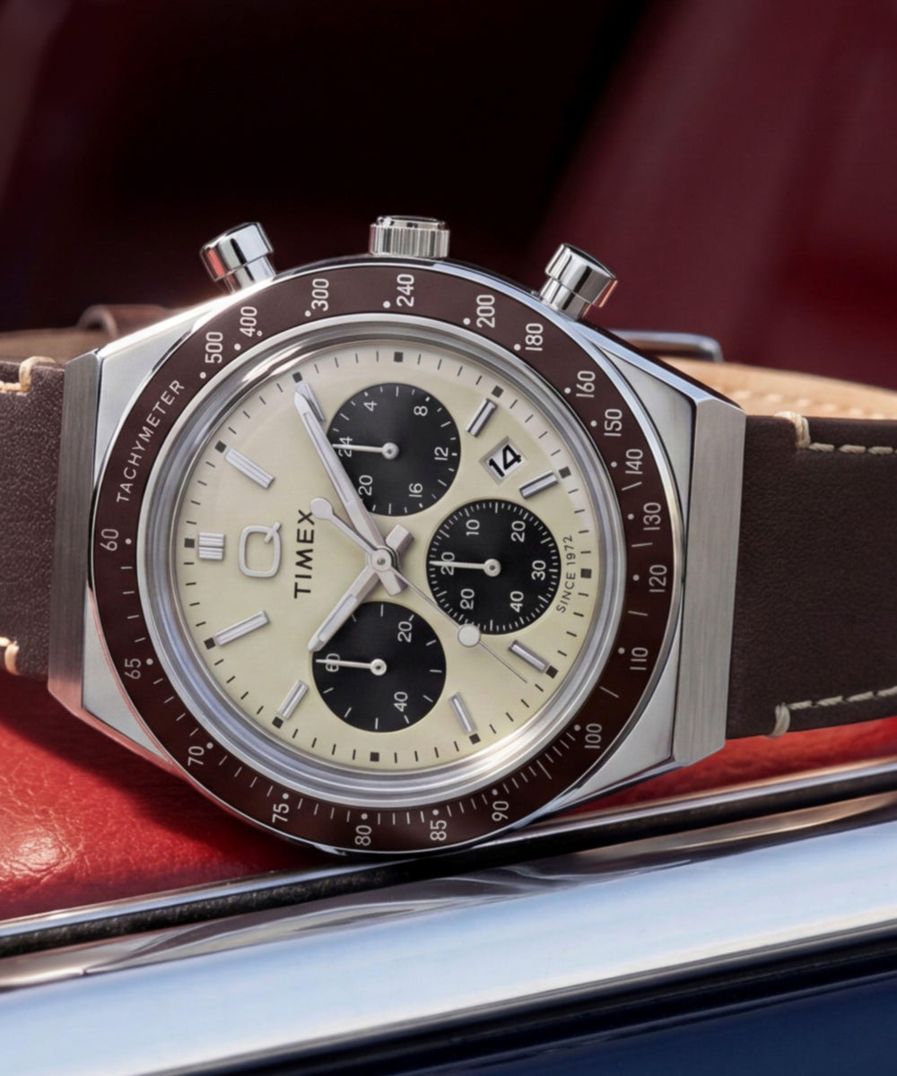 Q Timex Chronograph 40mm Leather Strap Watch - Image 7