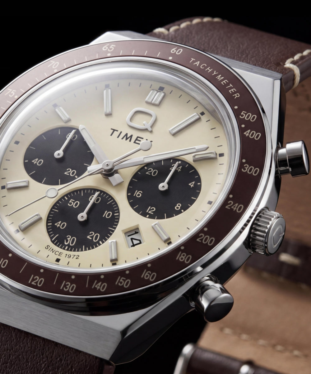 Q Timex Chronograph 40mm Leather Strap Watch - Image 8