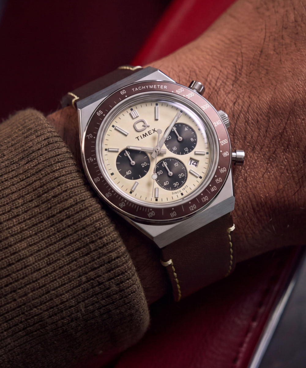 Q Timex Chronograph 40mm Leather Strap Watch - Image 2