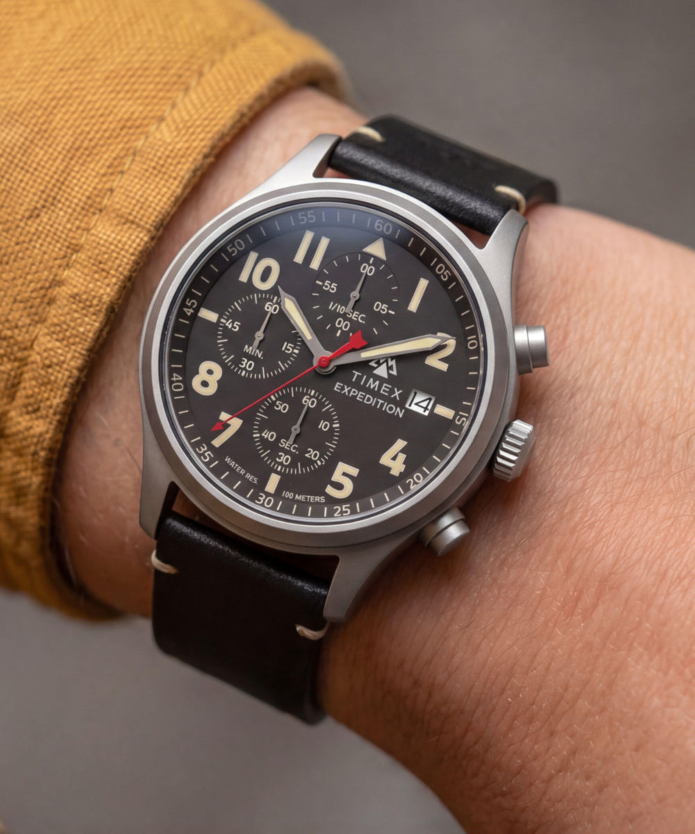Expedition® Sierra Chronograph 43mm Leather Strap Watch - Image 2