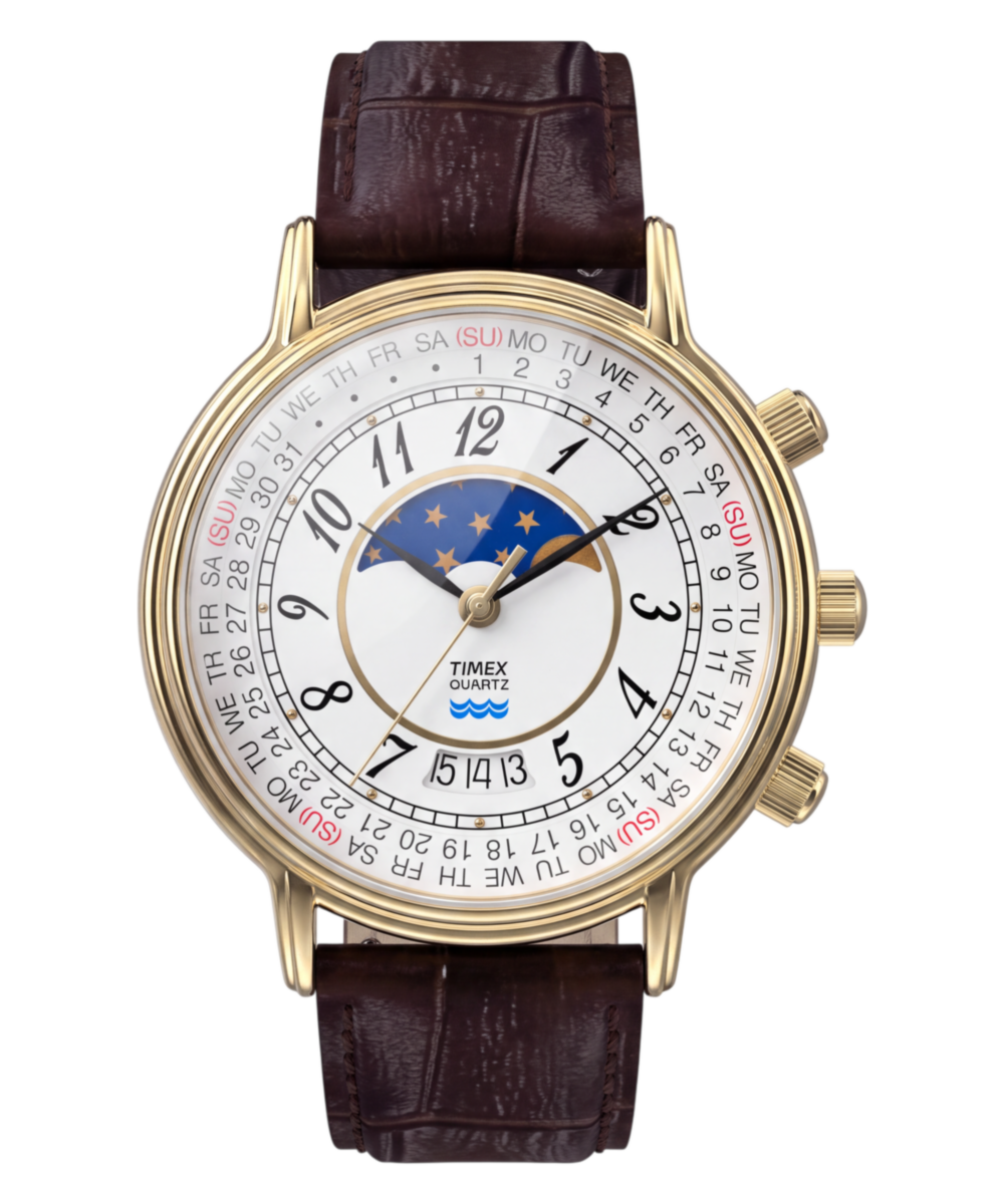 Timex 1990 Moon Phase Reissue 37mm Leather Strap Watch
