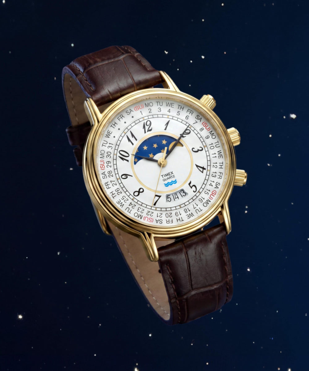 Timex 1990 Moon Phase Reissue 37mm Leather Strap Watch - Image 7