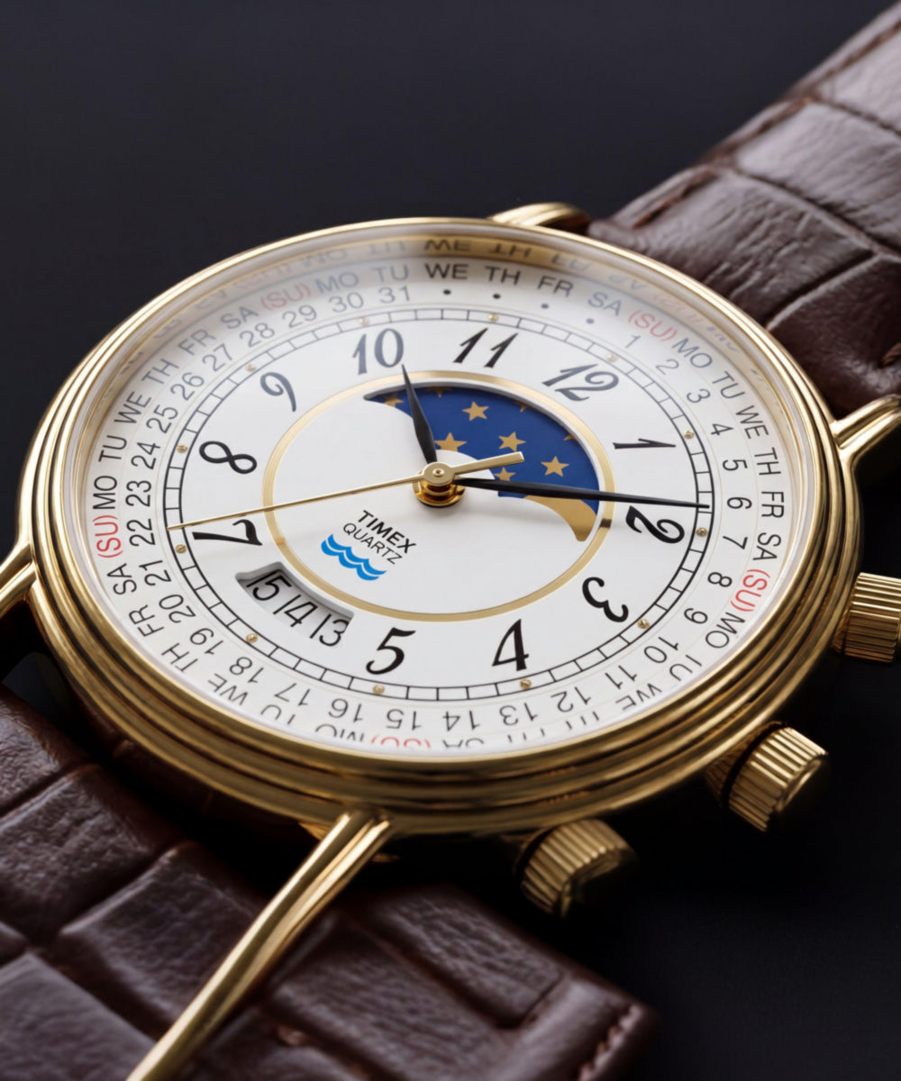 Timex 1990 Moon Phase Reissue 37mm Leather Strap Watch - Image 8