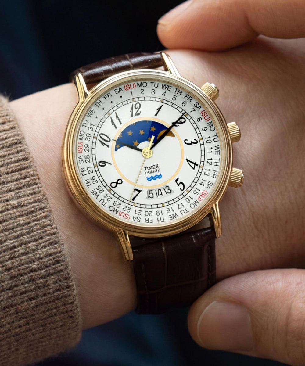Timex 1990 Moon Phase Reissue 37mm Leather Strap Watch - Image 2